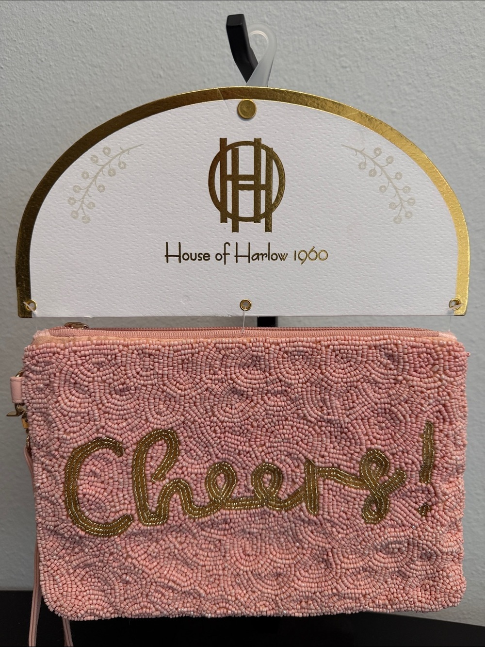 House of Harlow 1960 | Beaded  'Cheers' Wristlet Clutch Cocktail Pouch | Peach 🥂
